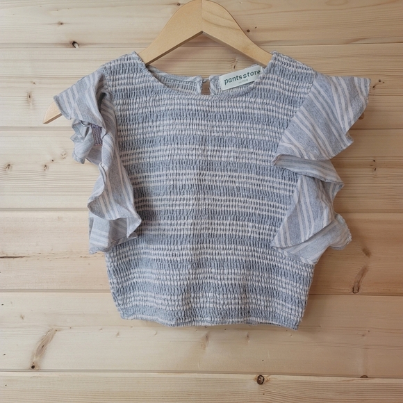 Pants Store, Smocked Cropped Top, Blue/Grey and Ivory/Cream, Size Small - Picture 1 of 4